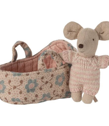 Maileg Babymuis in Draagmand - Roze
